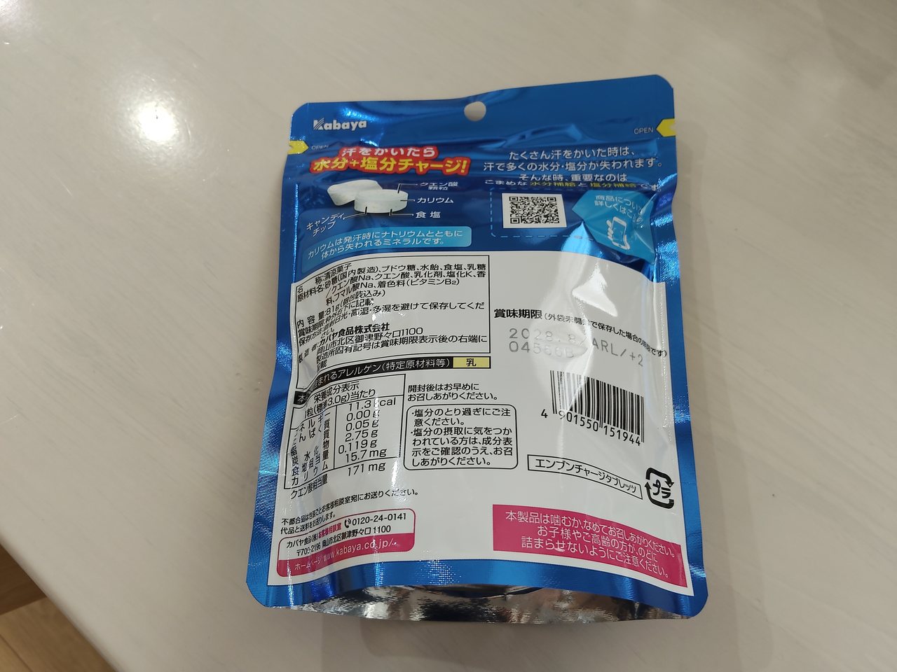 塩分チャージタブレッツの栄養成分表示
