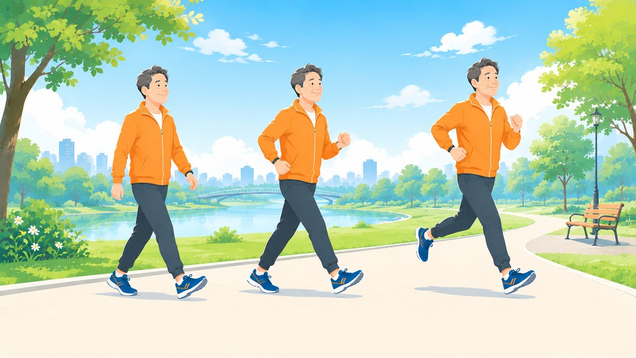 ウォーキングから少しずつ走り始める初心者ランナーのイラスト