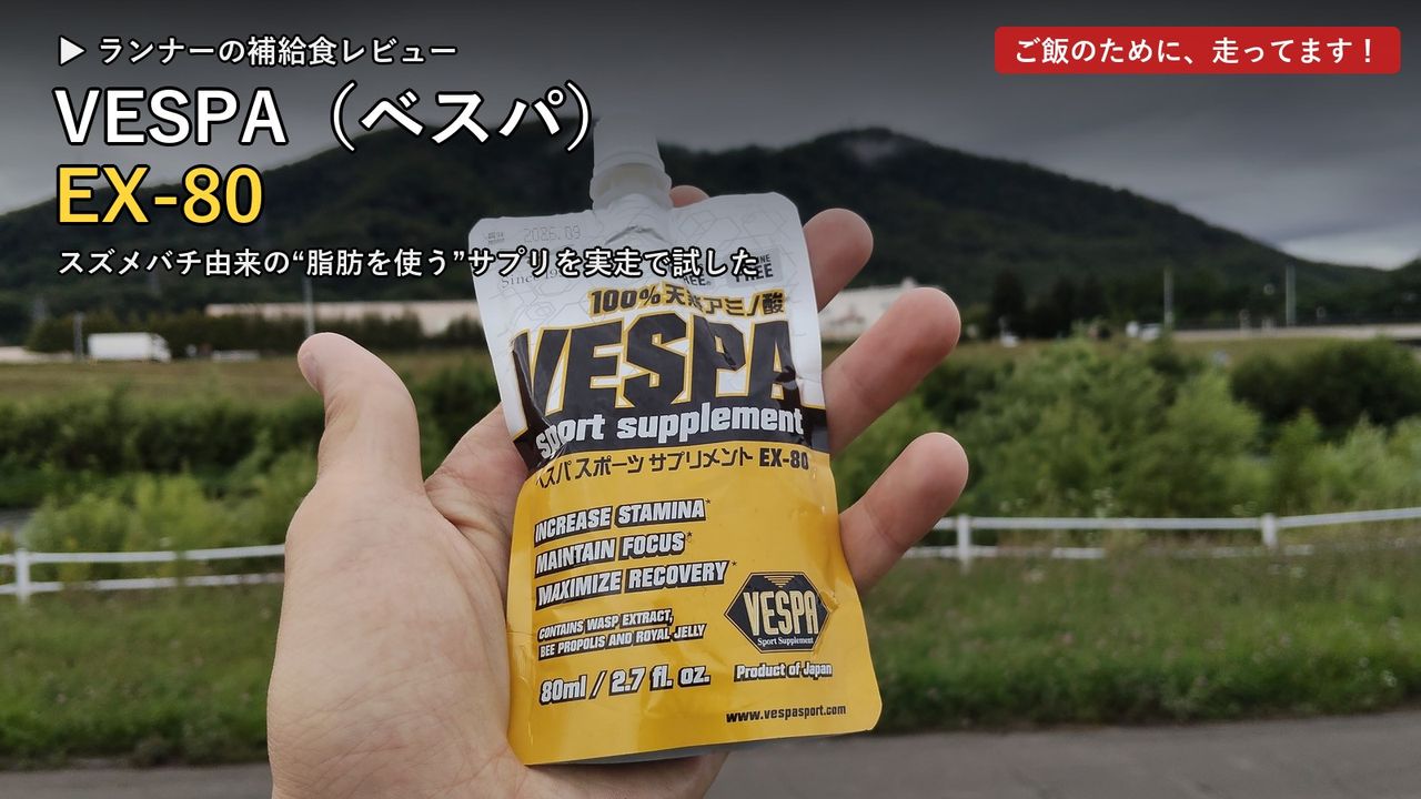 VESPA EX-80のパウチを手に持った写真とレビュータイトル