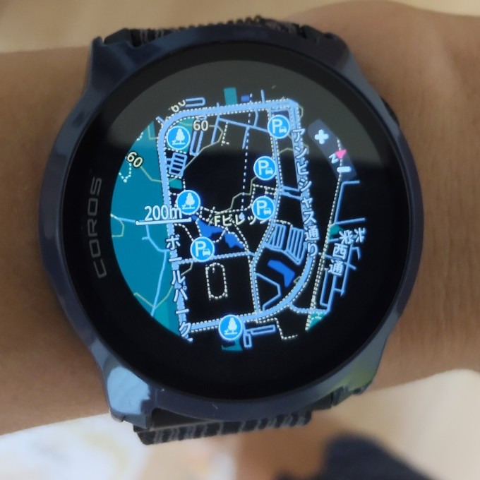ペース4で北広島市のFビレッジ周辺の地図を表示したところ。通りの名前や駐車場の印が出る